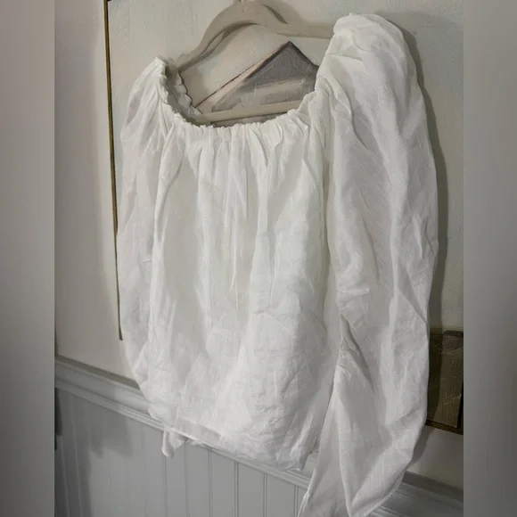 FRAME White Ramie Off the Shoulder Billow Top Size S/P NWT - Picture 5 of 7